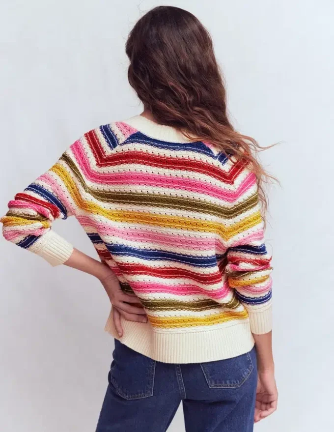 Maeve Textured Cotton Jumper Multi Stripe