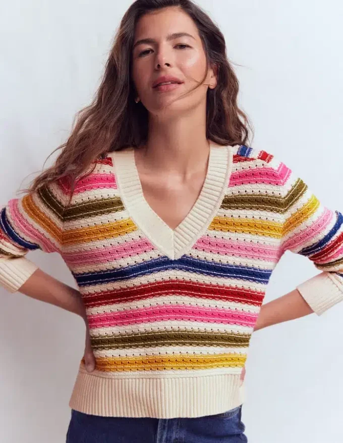 Maeve Textured Cotton Jumper Multi Stripe