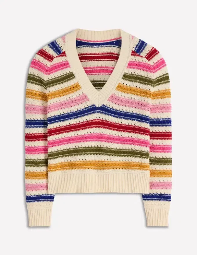 Maeve Textured Cotton Jumper Multi Stripe