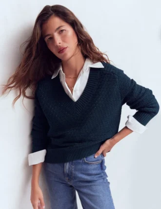 Maeve Textured Cotton Jumper Navy