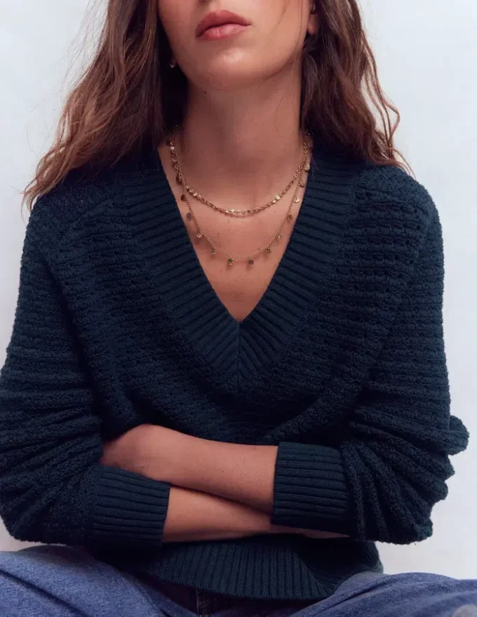 Maeve Textured Cotton Jumper Navy Maeve Textured Cotton Jumper Navy