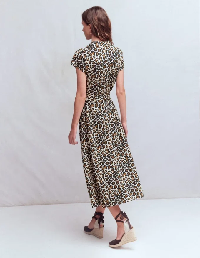 Marcia Jersey Shirt Dress Almond Milk, Cheetah Pop
