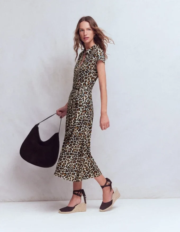 Marcia Jersey Shirt Dress Almond Milk, Cheetah Pop