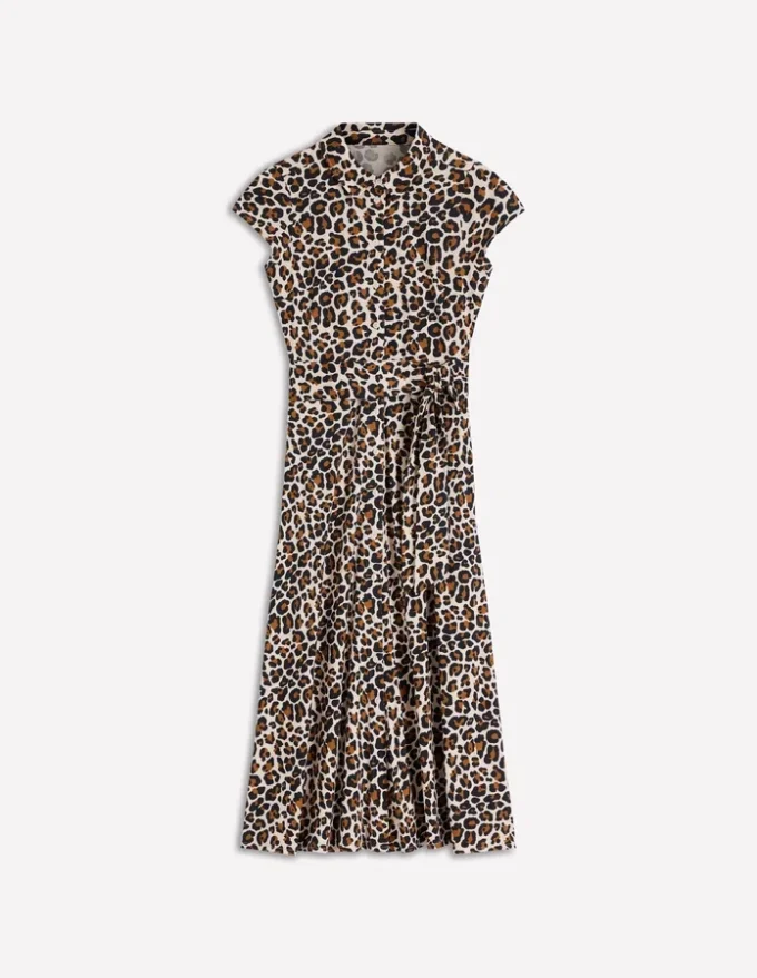 Marcia Jersey Shirt Dress Almond Milk, Cheetah Pop