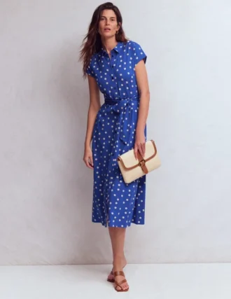 Marcia Jersey Shirt Dress Bright Blue, Painted Dot