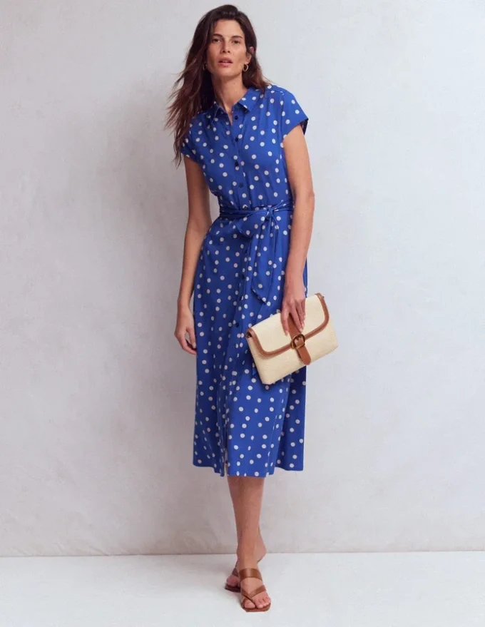 Marcia Jersey Shirt Dress Bright Blue, Painted Dot Marcia Jersey Shirt Dress Bright Blue, Painted Dot