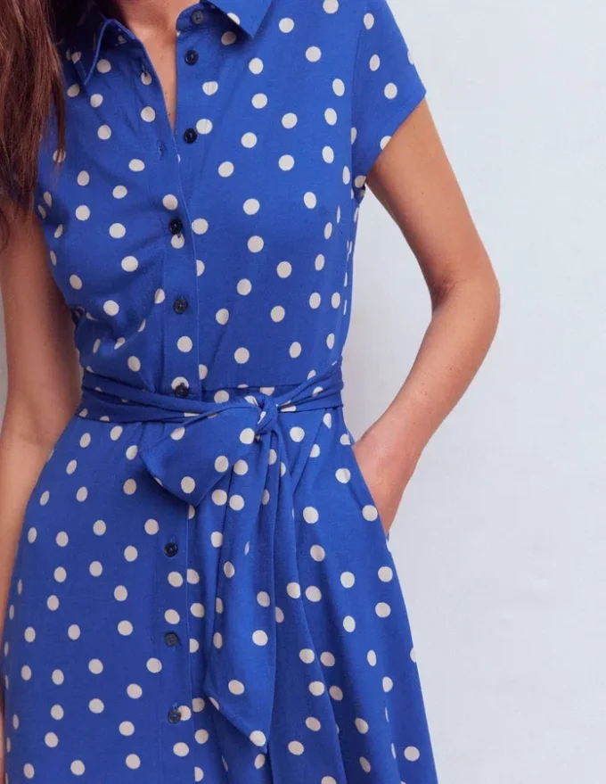 Marcia Jersey Shirt Dress Bright Blue, Painted Dot Marcia Jersey Shirt Dress Bright Blue, Painted Dot