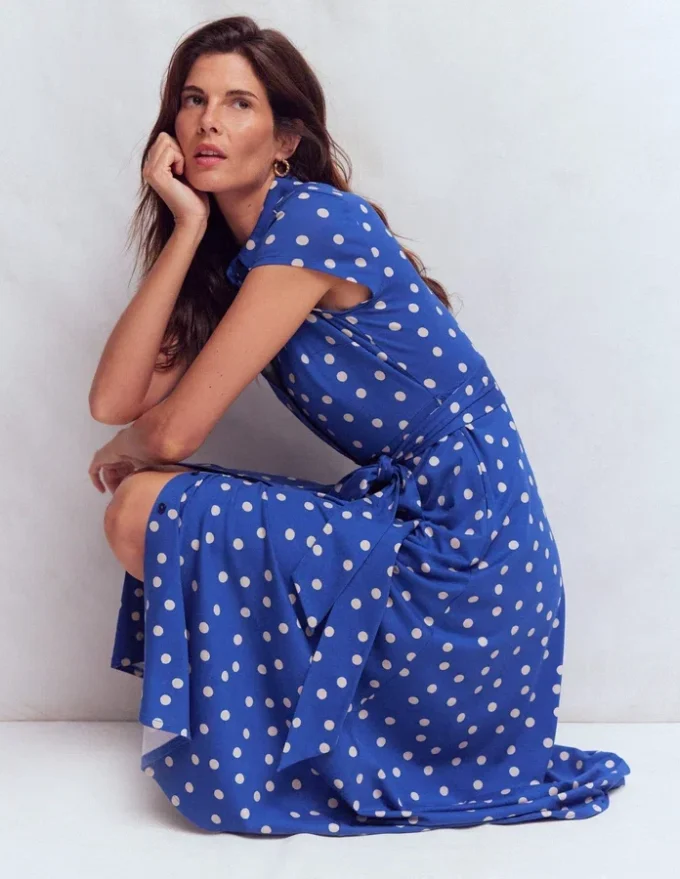 Marcia Jersey Shirt Dress Bright Blue, Painted Dot Marcia Jersey Shirt Dress Bright Blue, Painted Dot