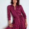 Marcia Jersey Shirt Dress Burgundy Red, Swooping Swallow