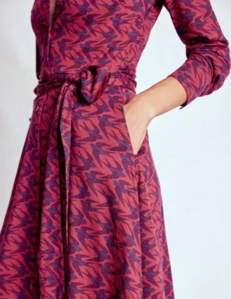 Marcia Jersey Shirt Dress Burgundy Red, Swooping Swallow