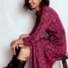 Marcia Jersey Shirt Dress Burgundy Red, Swooping Swallow
