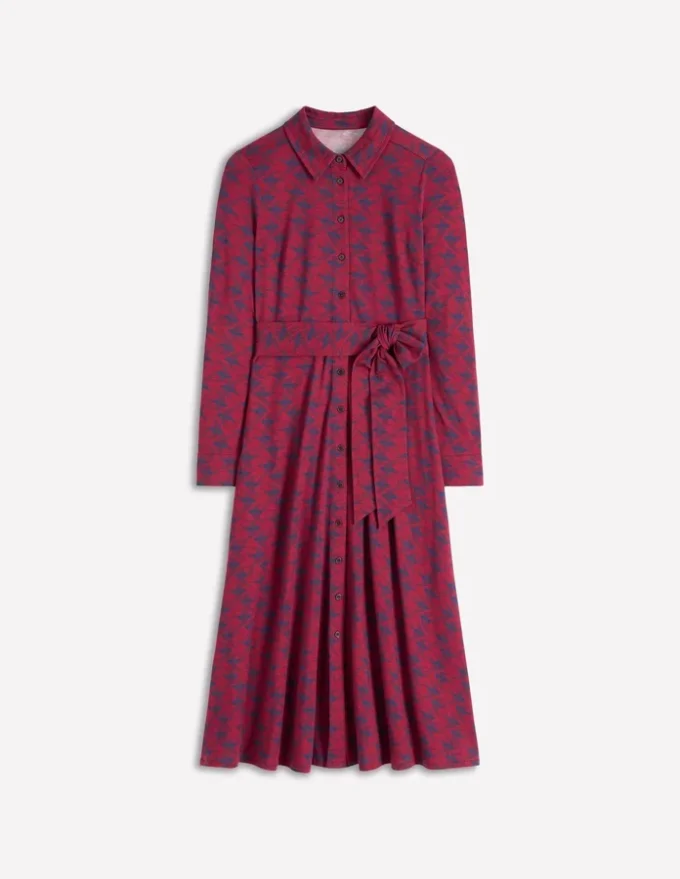 Marcia Jersey Shirt Dress Burgundy Red, Swooping Swallow
