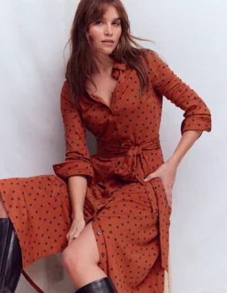 Marcia Jersey Shirt Dress Burnt Orange, Navy Spot
