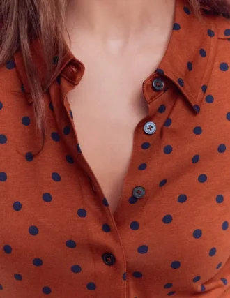 Marcia Jersey Shirt Dress Burnt Orange, Navy Spot
