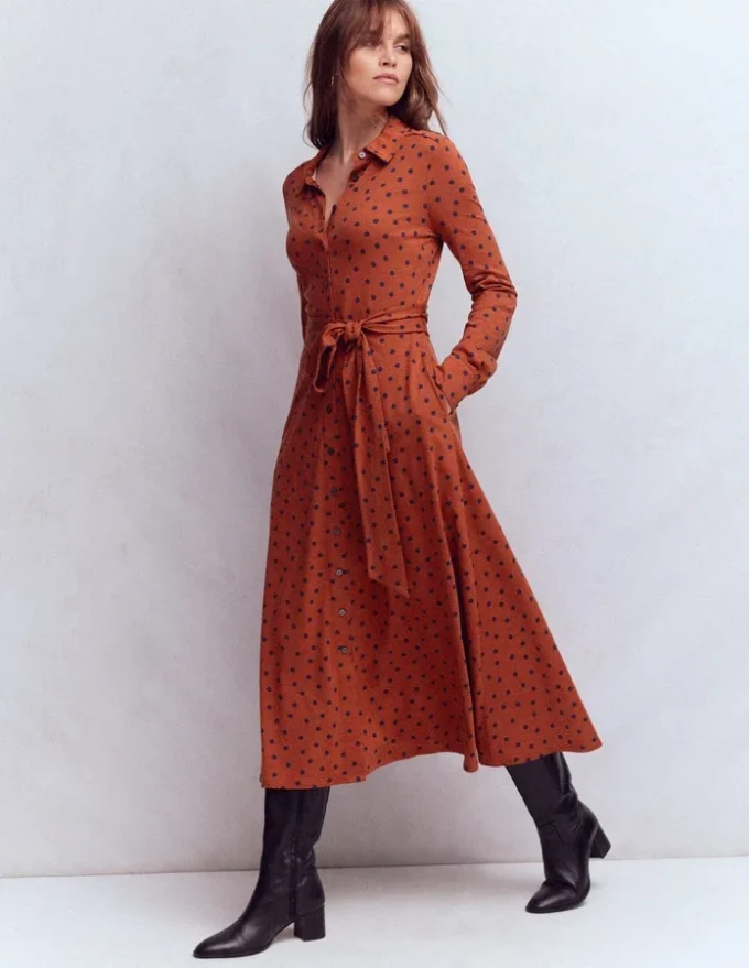 Marcia Jersey Shirt Dress Burnt Orange, Navy Spot Marcia Jersey Shirt Dress Burnt Orange, Navy Spot