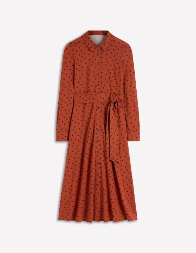 Marcia Jersey Shirt Dress Burnt Orange, Navy Spot Marcia Jersey Shirt Dress Burnt Orange, Navy Spot