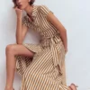 Marcia Jersey Shirt Dress Cognac and Ivory Stripe Marcia Jersey Shirt Dress Cognac and Ivory Stripe