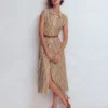 Marcia Jersey Shirt Dress Cognac and Ivory Stripe Marcia Jersey Shirt Dress Cognac and Ivory Stripe