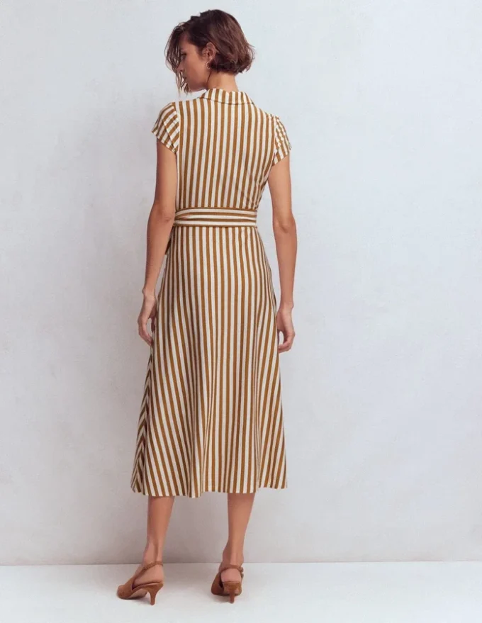 Marcia Jersey Shirt Dress Cognac and Ivory Stripe Marcia Jersey Shirt Dress Cognac and Ivory Stripe