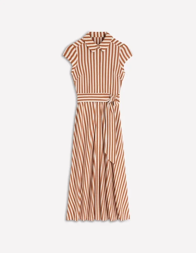 Marcia Jersey Shirt Dress Cognac and Ivory Stripe Marcia Jersey Shirt Dress Cognac and Ivory Stripe