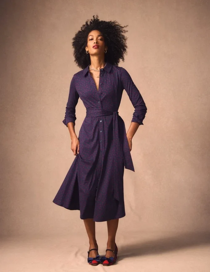Marcia Jersey Shirt Dress French Navy, Painted Dot Marcia Jersey Shirt Dress French Navy, Painted Dot