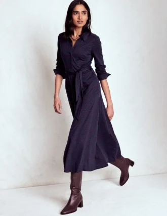 Marcia Jersey Shirt Dress French Navy, Painted Dot