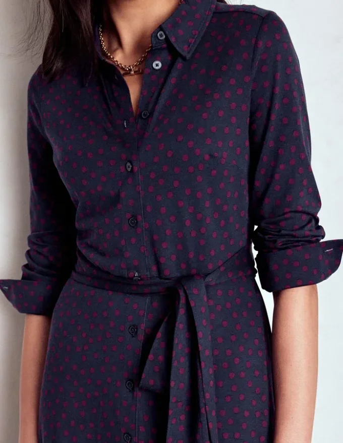Marcia Jersey Shirt Dress French Navy, Painted Dot Marcia Jersey Shirt Dress French Navy, Painted Dot