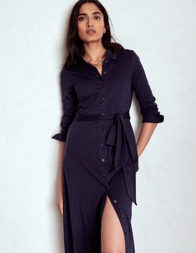Marcia Jersey Shirt Dress French Navy, Painted Dot Marcia Jersey Shirt Dress French Navy, Painted Dot
