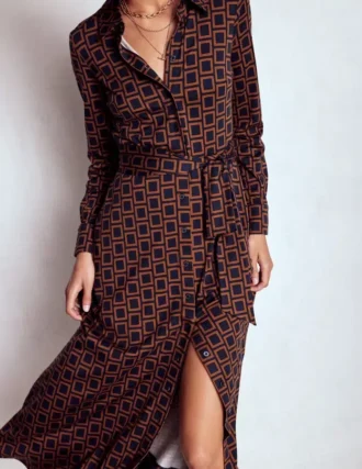 Marcia Jersey Shirt Dress French Navy, Square Geometric