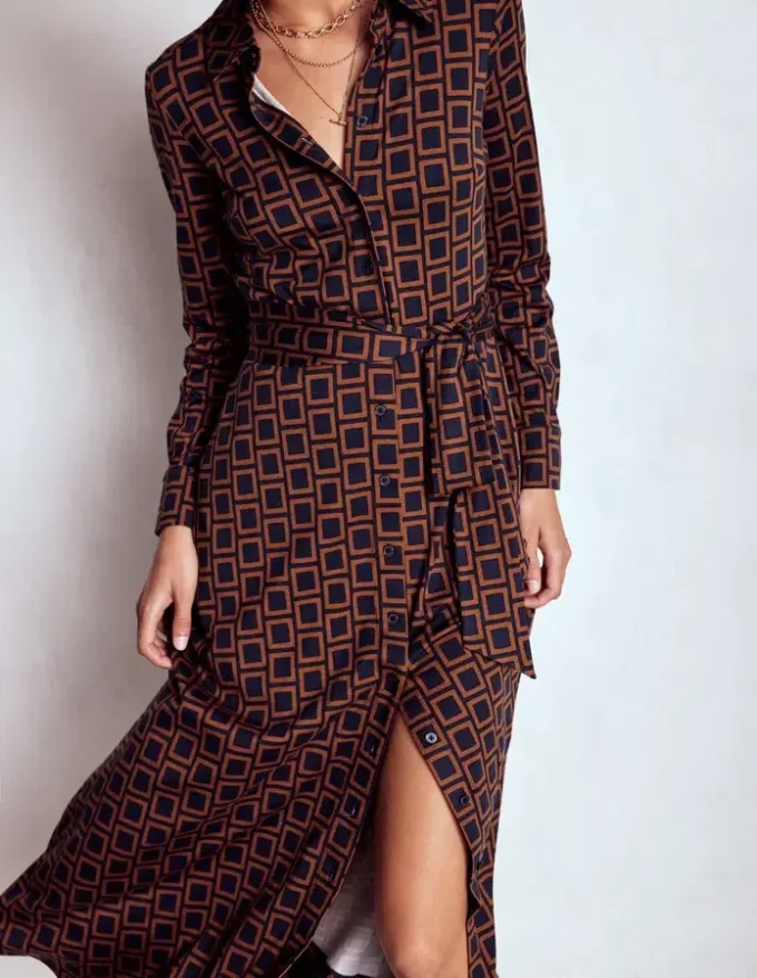 Marcia Jersey Shirt Dress French Navy, Square Geometric