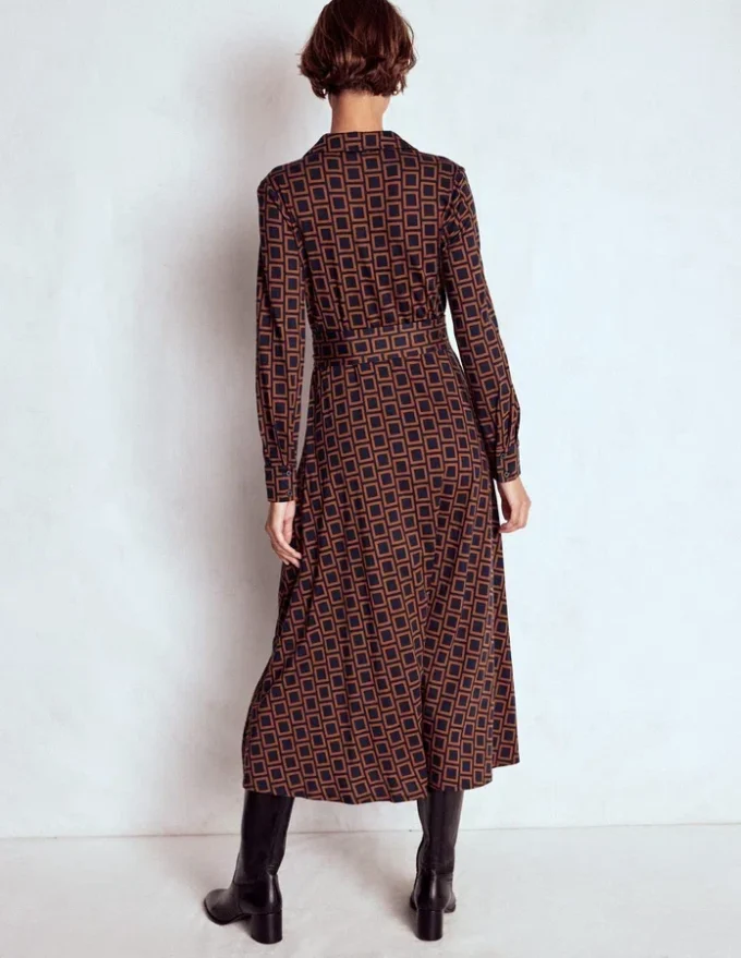 Marcia Jersey Shirt Dress French Navy, Square Geometric