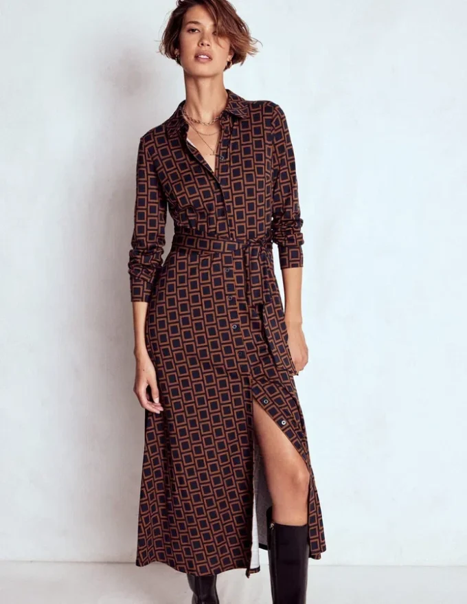 Marcia Jersey Shirt Dress French Navy, Square Geometric