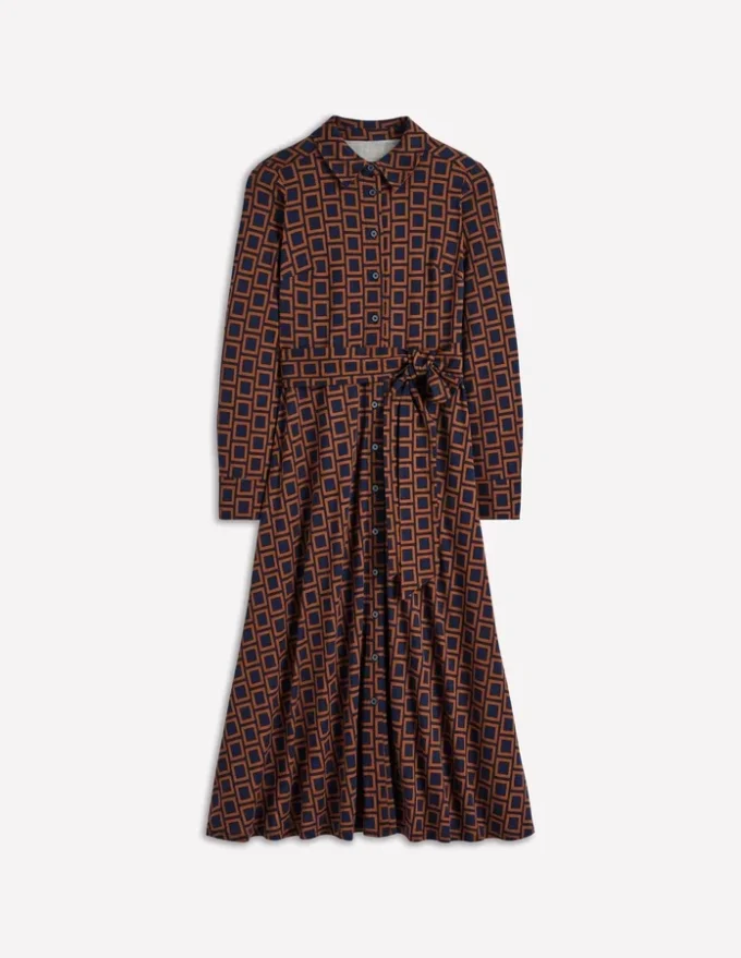 Marcia Jersey Shirt Dress French Navy, Square Geometric