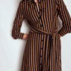 Marcia Jersey Shirt Dress Gingerbread and Navy Stripe Marcia Jersey Shirt Dress Gingerbread and Navy Stripe