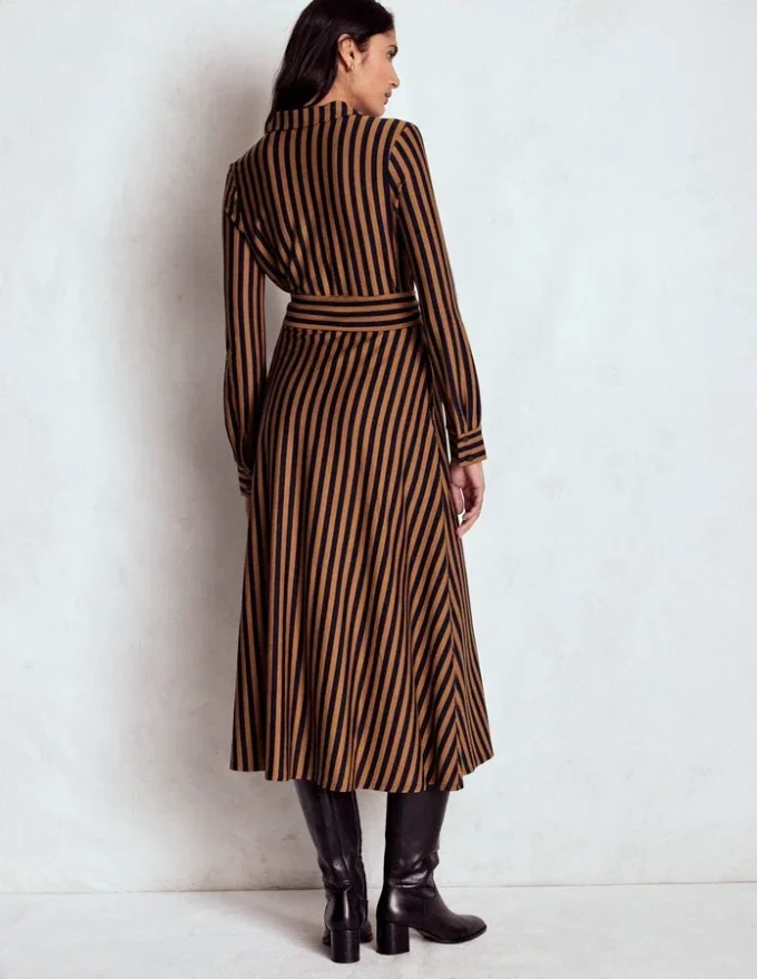 Marcia Jersey Shirt Dress Gingerbread and Navy Stripe Marcia Jersey Shirt Dress Gingerbread and Navy Stripe