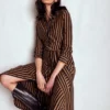 Marcia Jersey Shirt Dress Gingerbread and Navy Stripe Marcia Jersey Shirt Dress Gingerbread and Navy Stripe