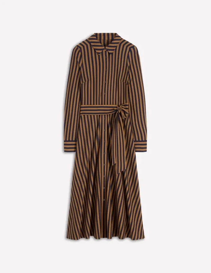Marcia Jersey Shirt Dress Gingerbread and Navy Stripe Marcia Jersey Shirt Dress Gingerbread and Navy Stripe