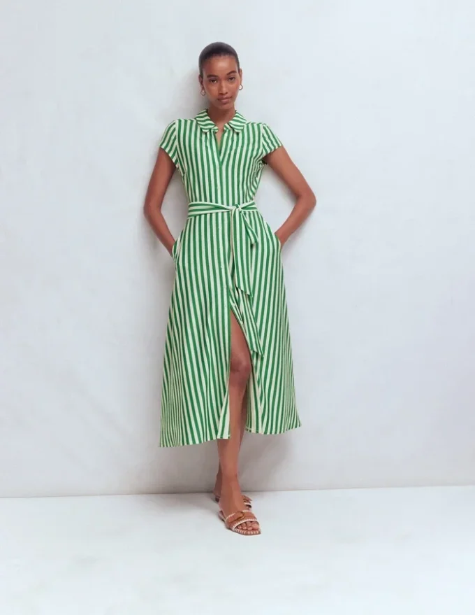 Marcia Jersey Shirt Dress Green and Ivory Stripe Marcia Jersey Shirt Dress Green and Ivory Stripe