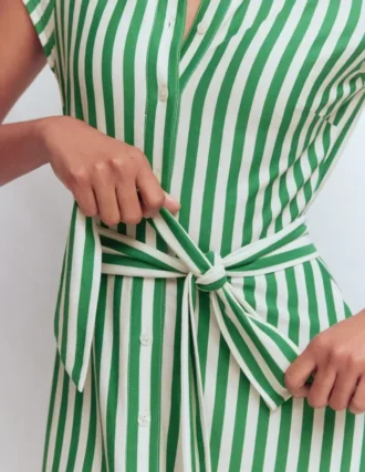 Marcia Jersey Shirt Dress Green and Ivory Stripe