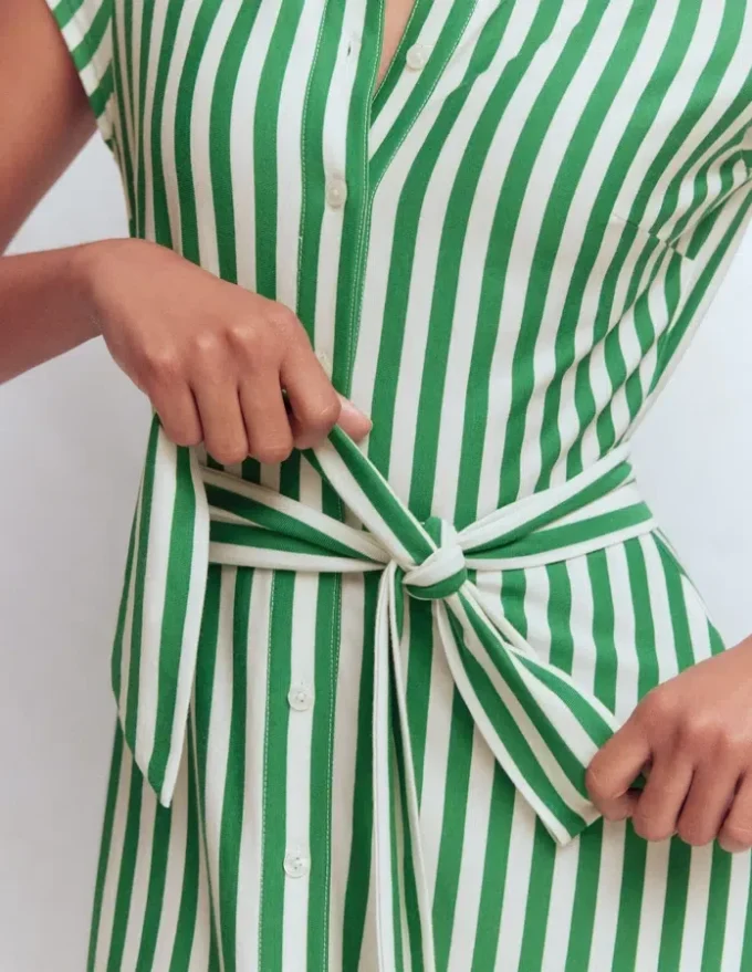 Marcia Jersey Shirt Dress Green and Ivory Stripe Marcia Jersey Shirt Dress Green and Ivory Stripe