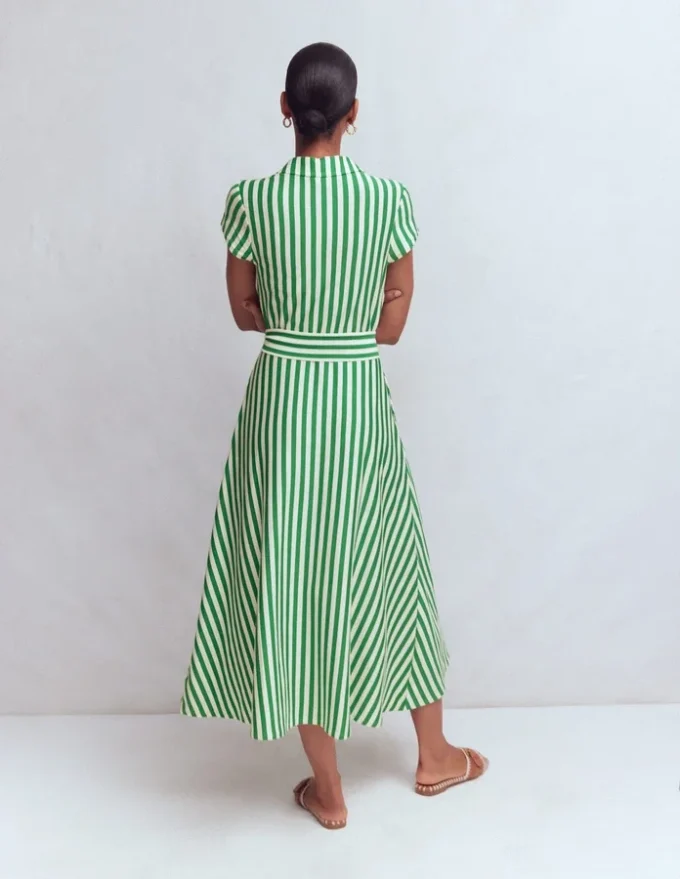 Marcia Jersey Shirt Dress Green and Ivory Stripe Marcia Jersey Shirt Dress Green and Ivory Stripe