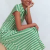 Marcia Jersey Shirt Dress Green and Ivory Stripe Marcia Jersey Shirt Dress Green and Ivory Stripe