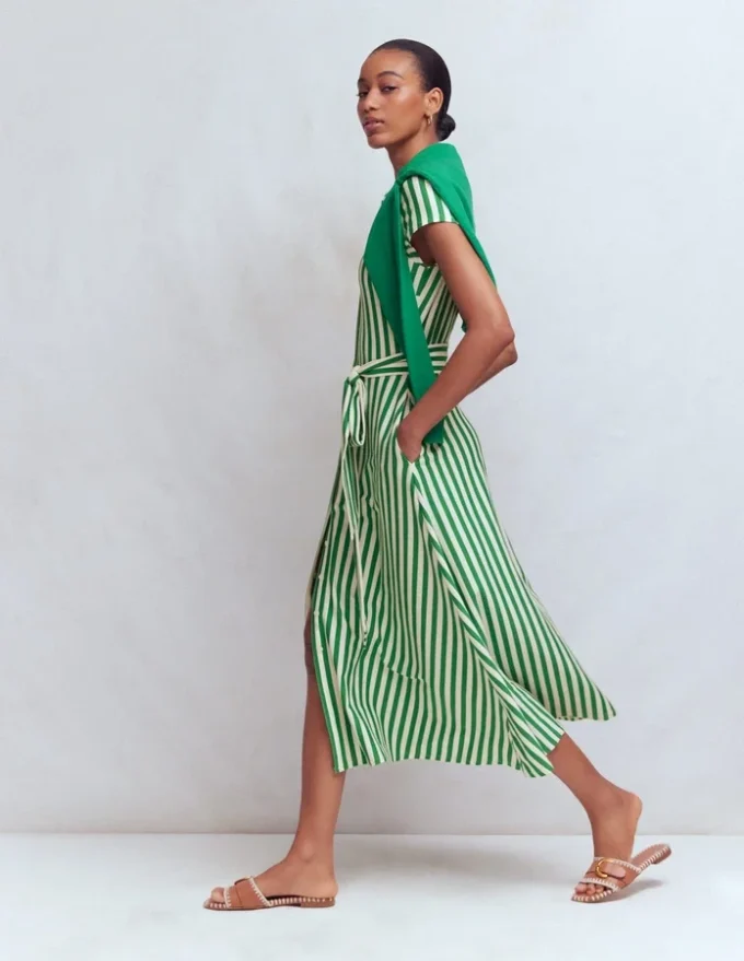 Marcia Jersey Shirt Dress Green and Ivory Stripe Marcia Jersey Shirt Dress Green and Ivory Stripe