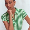 Marcia Jersey Shirt Dress Green and Ivory Stripe Marcia Jersey Shirt Dress Green and Ivory Stripe