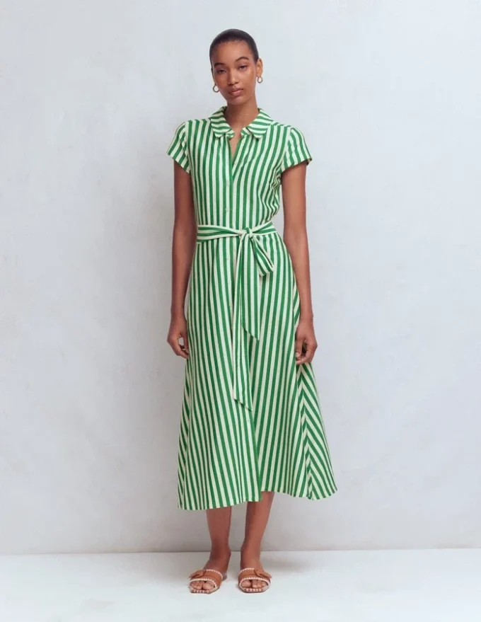 Marcia Jersey Shirt Dress Green and Ivory Stripe Marcia Jersey Shirt Dress Green and Ivory Stripe