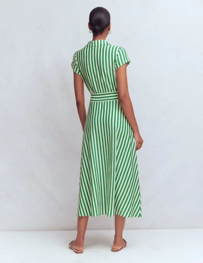 Marcia Jersey Shirt Dress Green and Ivory Stripe Marcia Jersey Shirt Dress Green and Ivory Stripe