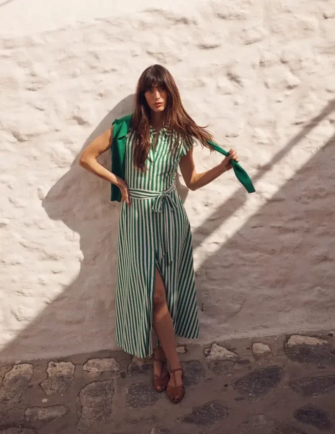 Marcia Jersey Shirt Dress Green and Ivory Stripe Marcia Jersey Shirt Dress Green and Ivory Stripe