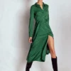 Marcia Jersey Shirt Dress Hunter Green, Painted Dot
