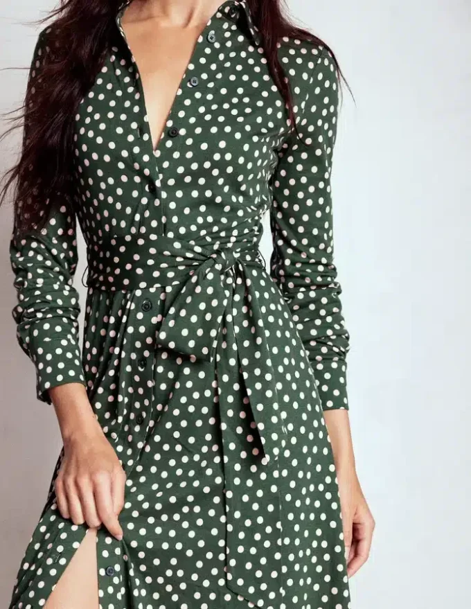 Marcia Jersey Shirt Dress Hunter Green, Painted Dot Marcia Jersey Shirt Dress Hunter Green, Painted Dot