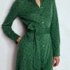 Marcia Jersey Shirt Dress Hunter Green, Painted Dot
